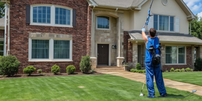 Residential house cleaning service showing complete exterior washing